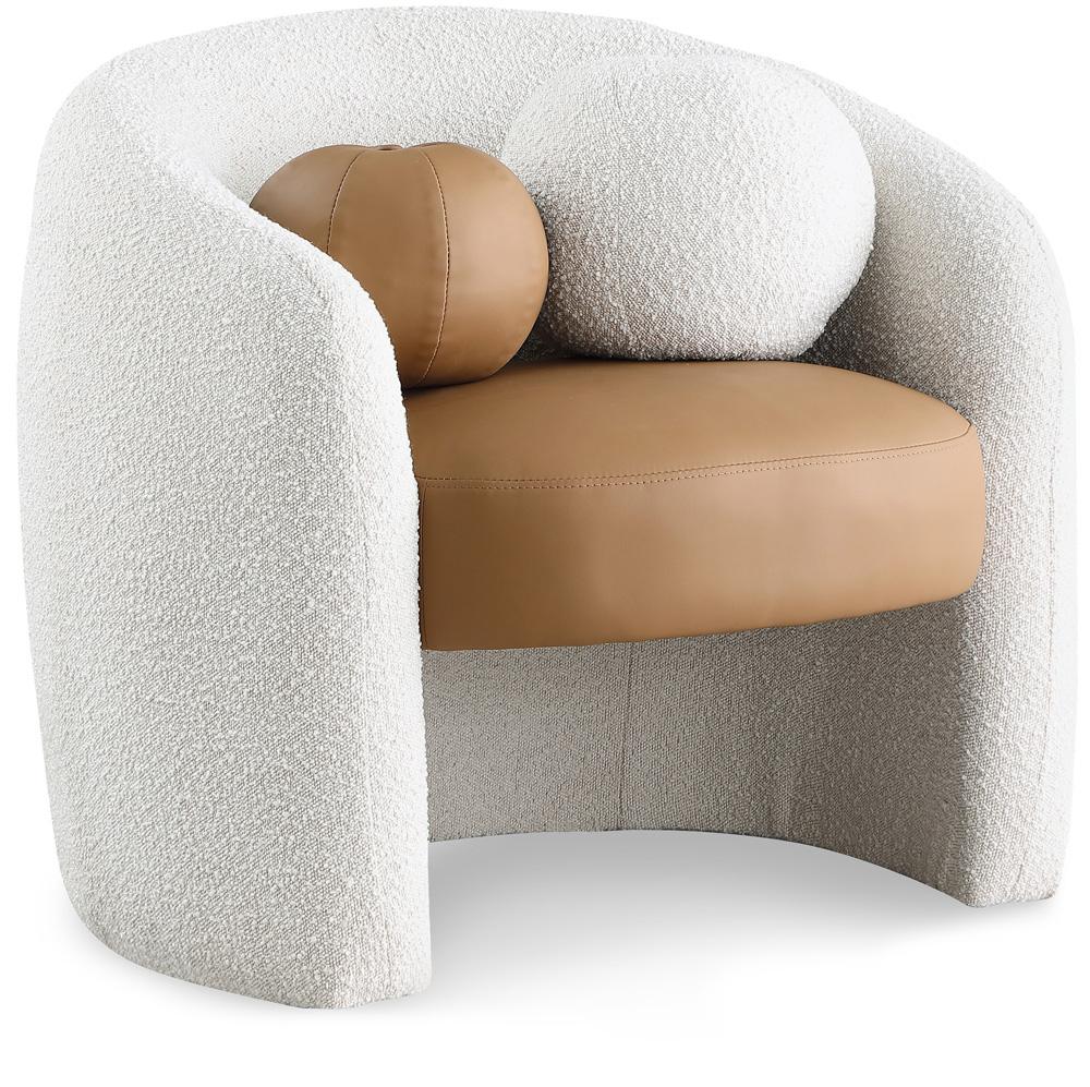 Meridian Furniture - Acadia Cognac Vegan Leather / Cream Boucle Fabric Accent Chair - 546Cognac veiw 1