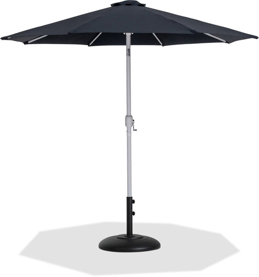 Meridian Furniture - Fiji Black Fabric / Matte Black Aluminum Patio Umbrella with Base Sets - 55015Black-BB veiw 1