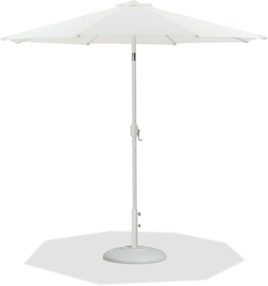 Meridian Furniture - Fiji White Fabric / Matte White Aluminum Patio Umbrella with Base Sets - 55015White-BW veiw 1