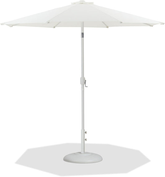 Meridian Furniture - Fiji White Fabric / Matte White Aluminum Patio Umbrella with Base Sets - 55015White-BW veiw 1