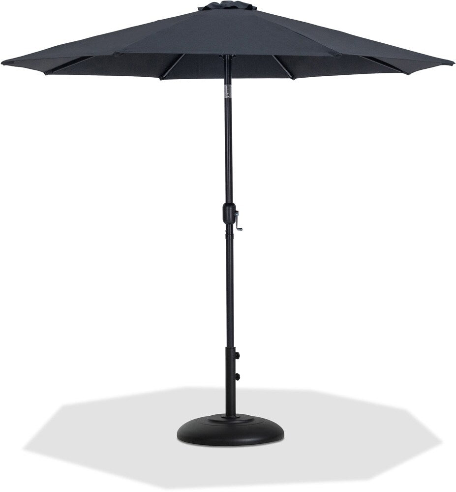 Meridian Furniture - Fiji Black Fabric / Matte Black Aluminum Patio Umbrella with Base Sets - 55016Black-BB veiw 1