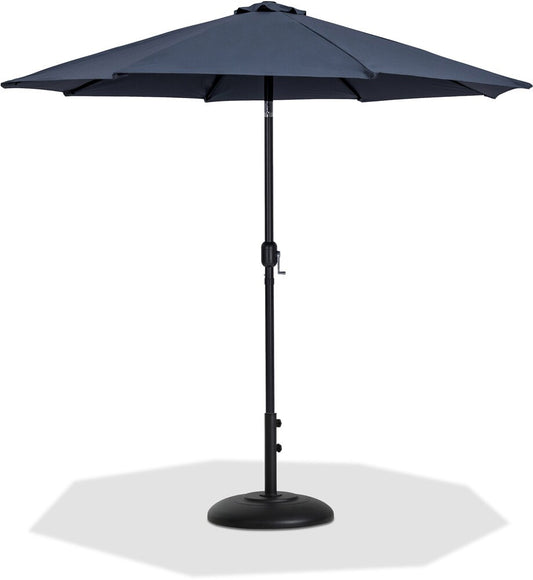 Meridian Furniture - Fiji Grey Fabric / Matte Black Aluminum Patio Umbrella with Base Sets - 55016Grey-BB veiw 1