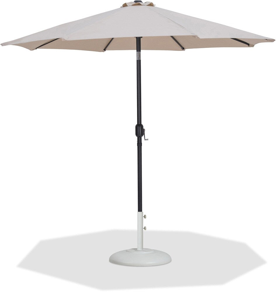 Meridian Furniture - Fiji Beige Fabric / Matte White Aluminum Patio Umbrella with Base Sets - 55016Beige-BW veiw 1