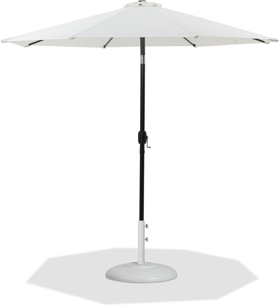 Meridian Furniture - Fiji White Fabric / Matte White Aluminum Patio Umbrella with Base Sets - 55016White-BW veiw 1