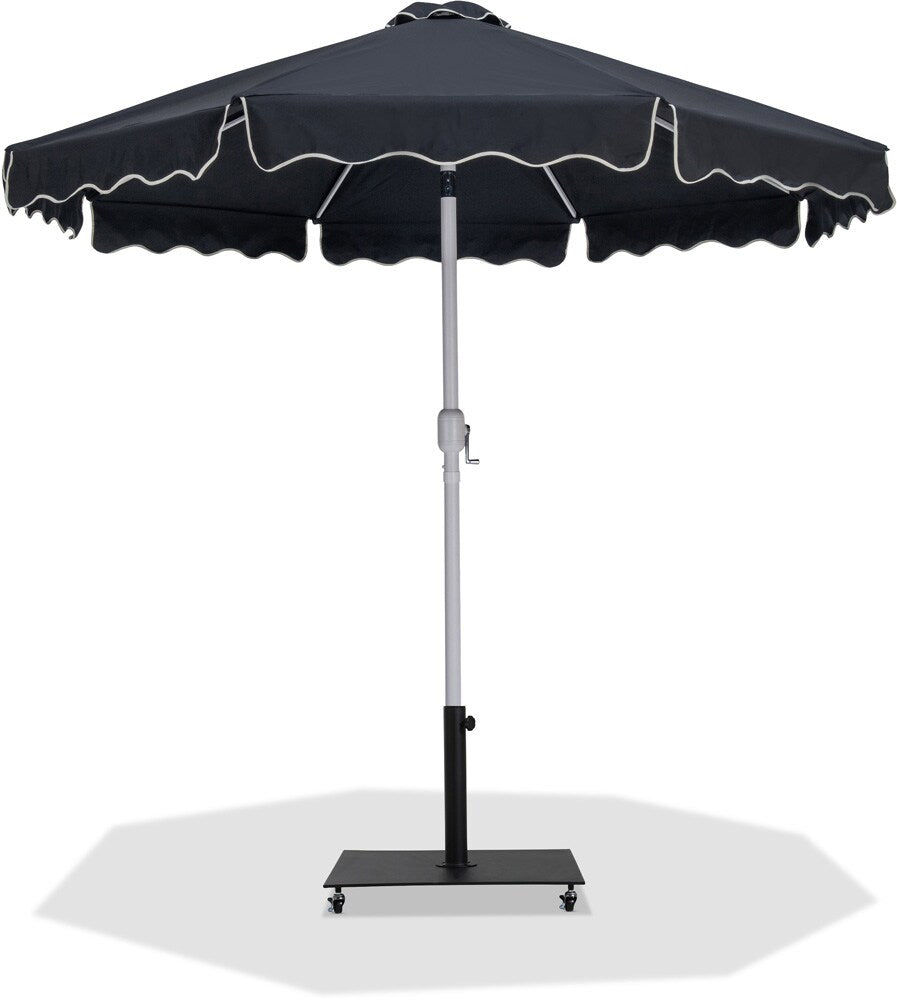 Meridian Furniture - Amalfi Black Fabric With Cream Piping / Matte Black Aluminum Patio Umbrella with Base Sets - 55018Black-AB veiw 1