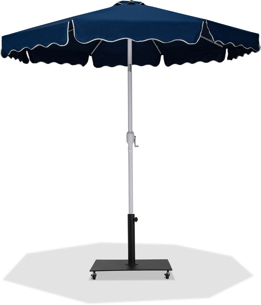 Meridian Furniture - Amalfi Navy Fabric With Cream Piping / Matte Black Aluminum Patio Umbrella with Base Sets - 55018Navy-AB veiw 1