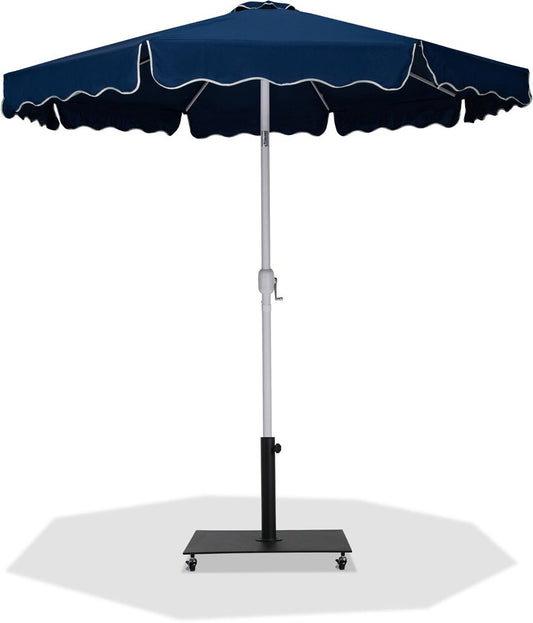 Meridian Furniture - Amalfi Navy Fabric With Cream Piping / Matte Black Aluminum Patio Umbrella with Base Sets - 55018Navy-AB veiw 1