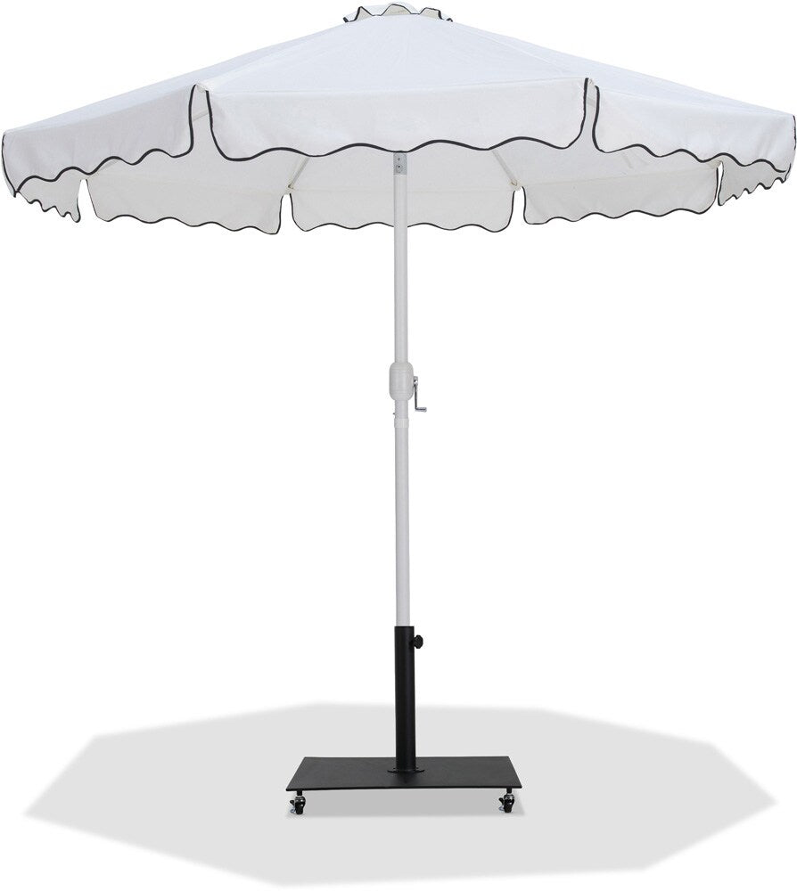 Meridian Furniture - Amalfi White Fabric With Black Piping / Matte Black Aluminum Patio Umbrella with Base Sets - 55018White-AB veiw 1