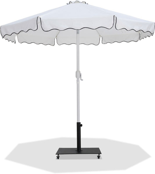 Meridian Furniture - Amalfi White Fabric With Black Piping / Matte Black Aluminum Patio Umbrella with Base Sets - 55018White-AB veiw 1