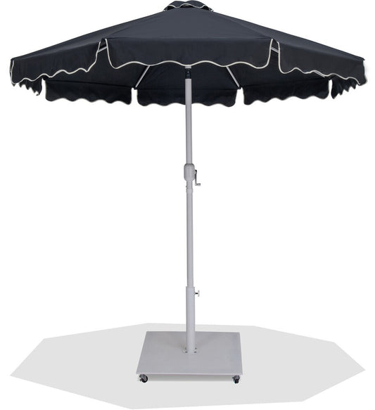 Meridian Furniture - Amalfi Black Fabric With Cream Piping / Matte White Aluminum Patio Umbrella with Base Sets - 55018Black-AW veiw 1