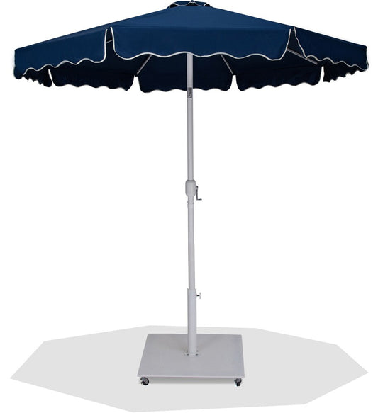 Meridian Furniture - Amalfi Navy Fabric With Cream Piping / Matte White Aluminum Patio Umbrella with Base Sets - 55018Navy-AW veiw 1