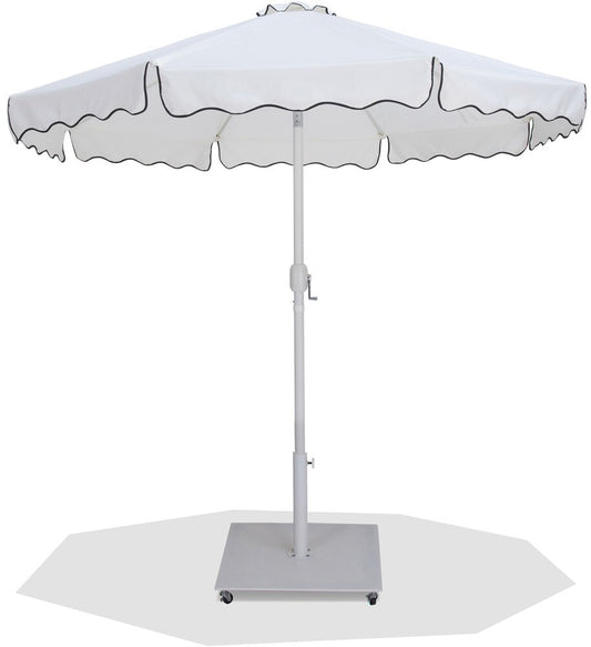 Meridian Furniture - Amalfi White Fabric With Black Piping / Matte White Aluminum Patio Umbrella with Base Sets - 55018White-AW veiw 1