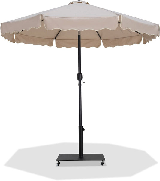 Meridian Furniture - Amalfi Beige Fabric With Cream Piping / Matte Black Aluminum Patio Umbrella with Base Sets - 55019Beige-AB veiw 1
