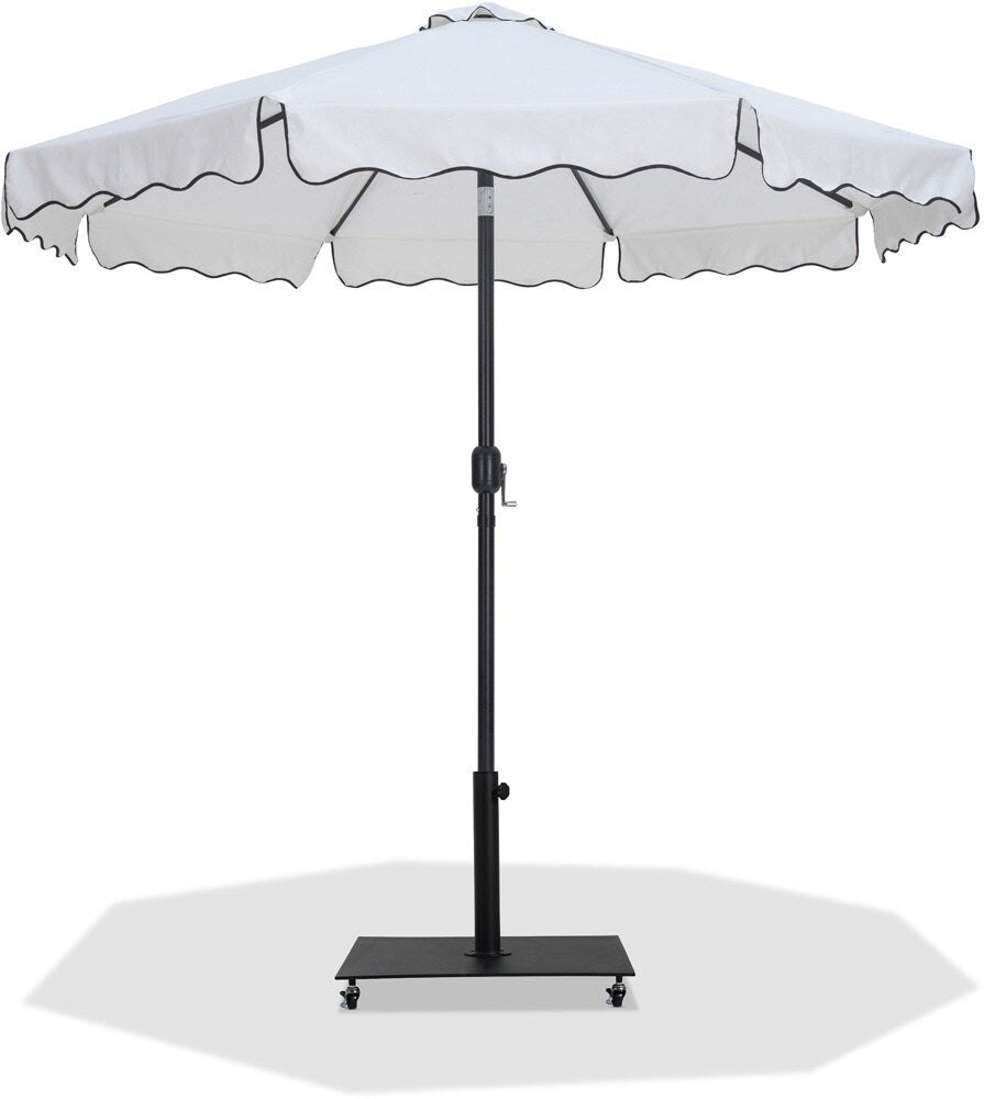Meridian Furniture - Amalfi White Fabric With Black Piping / Matte Black Aluminum Patio Umbrella with Base Sets - 55019White-AB veiw 1