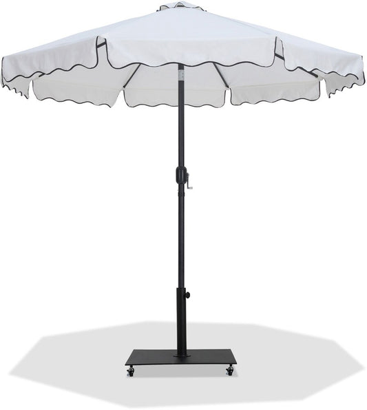 Meridian Furniture - Amalfi White Fabric With Black Piping / Matte Black Aluminum Patio Umbrella with Base Sets - 55019White-AB veiw 1