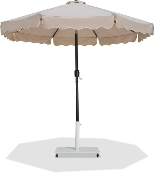 Meridian Furniture - Amalfi Beige Fabric With Cream Piping / Matte White Aluminum Patio Umbrella with Base Sets - 55019Beige-AW veiw 1
