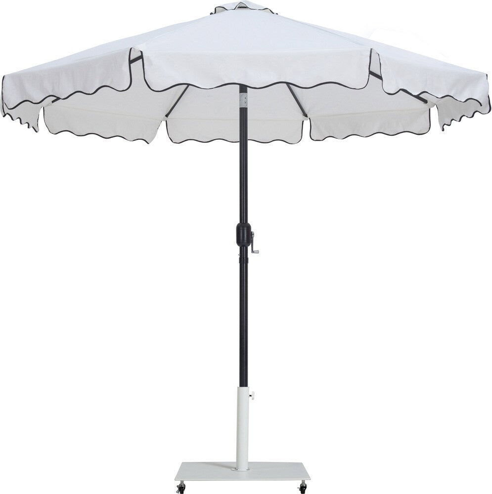 Meridian Furniture - Amalfi White Fabric With Black Piping / Matte White Aluminum Patio Umbrella with Base Sets - 55019White-AW veiw 1