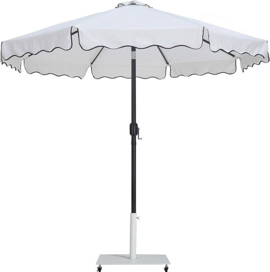 Meridian Furniture - Amalfi White Fabric With Black Piping / Matte White Aluminum Patio Umbrella with Base Sets - 55019White-AW veiw 1
