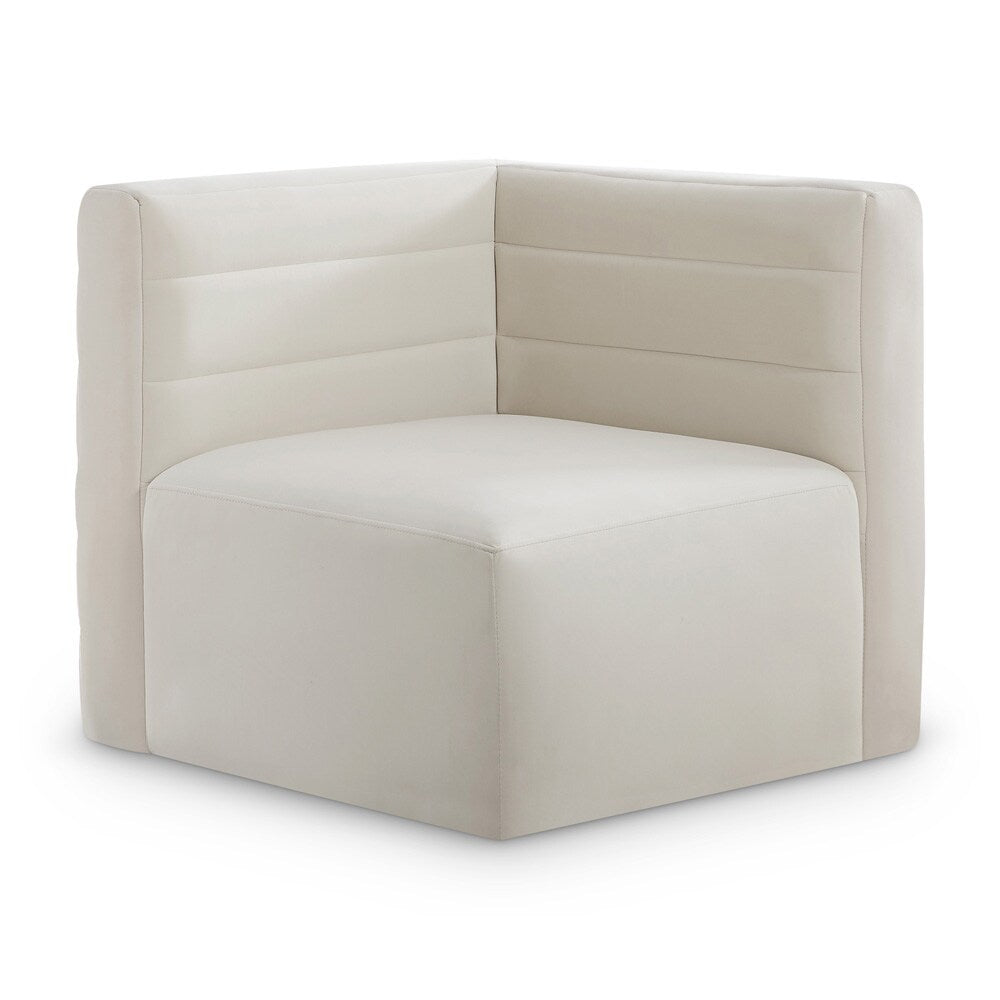 Meridian Furniture - Quincy Cream Velvet Modular Corner Chair - 677Cream-Corner veiw 1