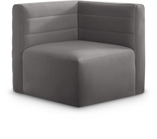 Meridian Furniture - Quincy Grey Velvet Modular Corner Chair - 677Grey-Corner veiw 1