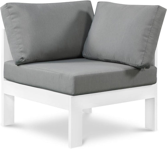 Meridian Furniture - Nizuc Grey Water Resistant Fabric Outdoor Patio Aluminum Corner Chair - 375Grey-Corner veiw 1