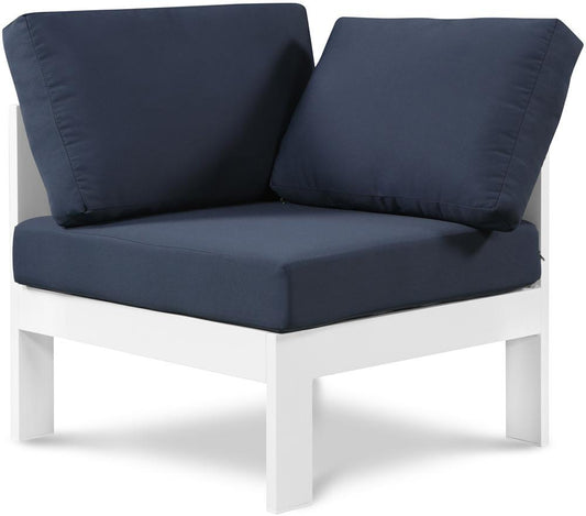 Meridian Furniture - Nizuc Navy Water Resistant Fabric Outdoor Patio Aluminum Corner Chair - 375Navy-Corner veiw 1