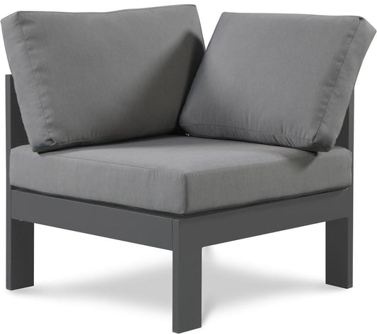 Meridian Furniture - Nizuc Grey Water Resistant Fabric Outdoor Patio Aluminum Corner Chair - 376Grey-Corner veiw 1
