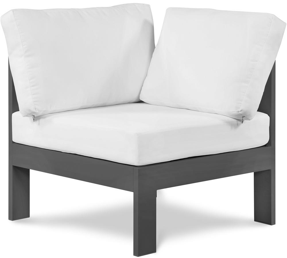 Meridian Furniture - Nizuc White Water Resistant Fabric Outdoor Patio Aluminum Corner Chair - 376White-Corner veiw 1