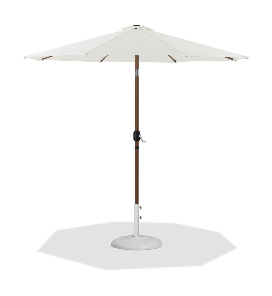 Meridian Furniture - Fiji White Fabric / Matte White Aluminum Patio Umbrella with Base Sets - 55014White-BW veiw 1
