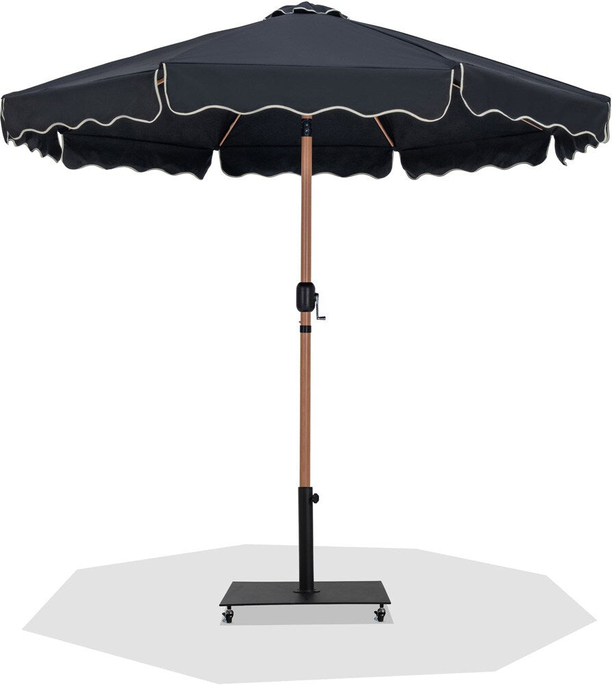 Meridian Furniture - Amalfi Black Fabric With Cream Piping / Matte Black Aluminum Patio Umbrella with Base Sets - 55017Black-AB veiw 1