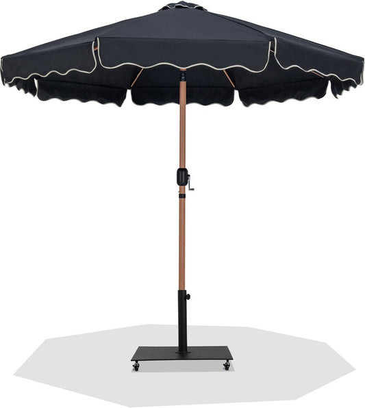Meridian Furniture - Amalfi Black Fabric With Cream Piping / Matte Black Aluminum Patio Umbrella with Base Sets - 55017Black-AB veiw 1
