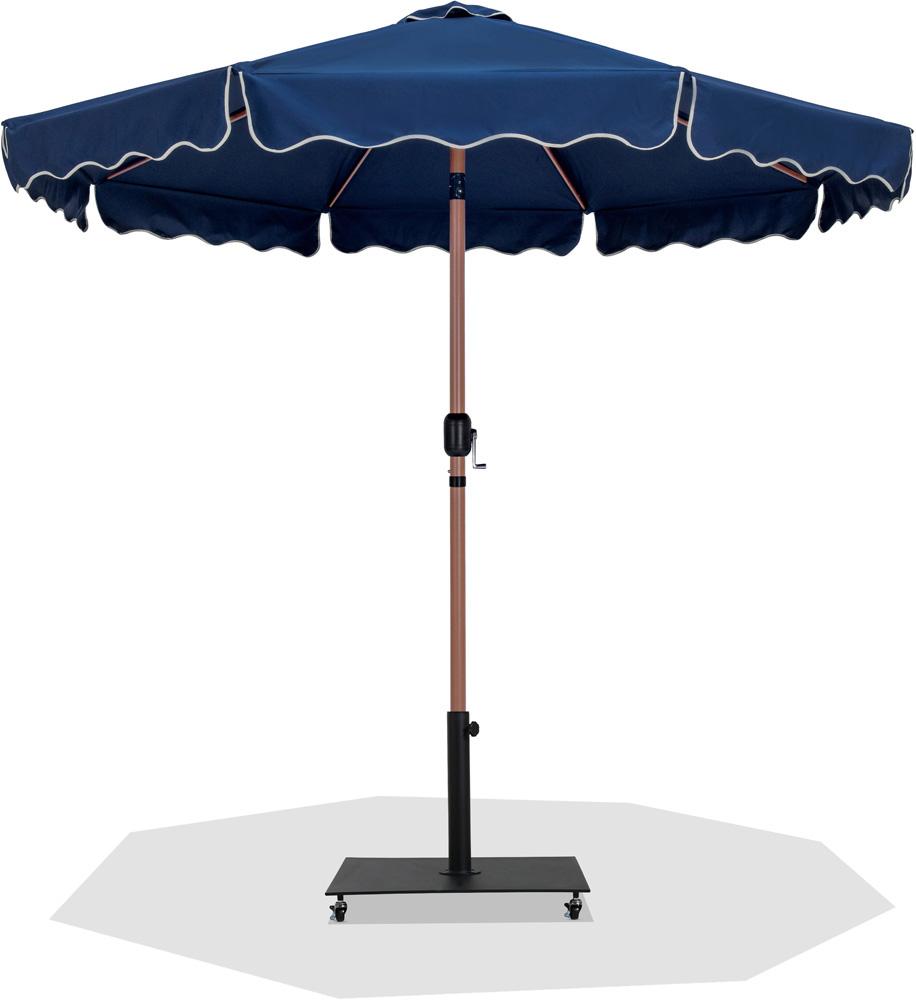 Meridian Furniture - Amalfi Navy Fabric With Cream Piping / Matte Black Aluminum Patio Umbrella with Base Sets - 55017Navy-AB veiw 1