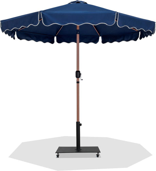 Meridian Furniture - Amalfi Navy Fabric With Cream Piping / Matte Black Aluminum Patio Umbrella with Base Sets - 55017Navy-AB veiw 1