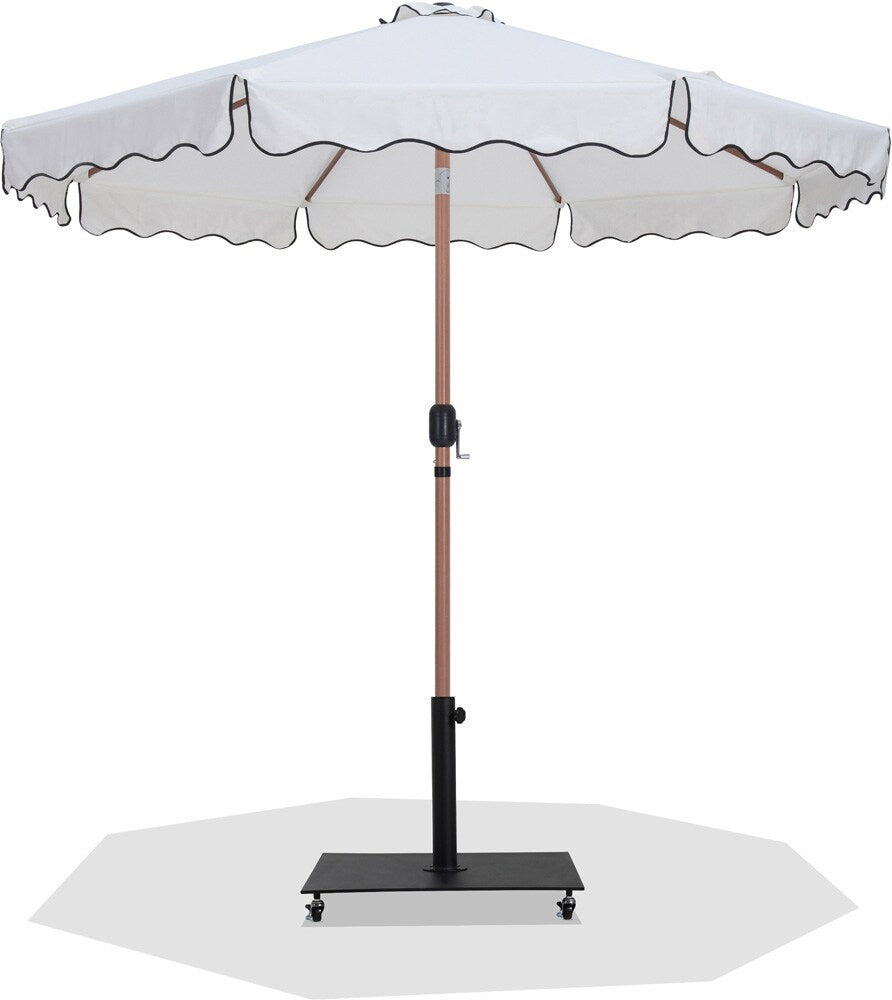 Meridian Furniture - Amalfi White Fabric With Black Piping / Matte Black Aluminum Patio Umbrella with Base Sets - 55017White-AB veiw 1