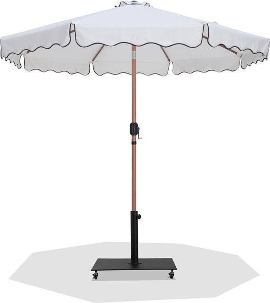 Meridian Furniture - Amalfi White Fabric With Black Piping / Matte Black Aluminum Patio Umbrella with Base Sets - 55017White-AB veiw 1