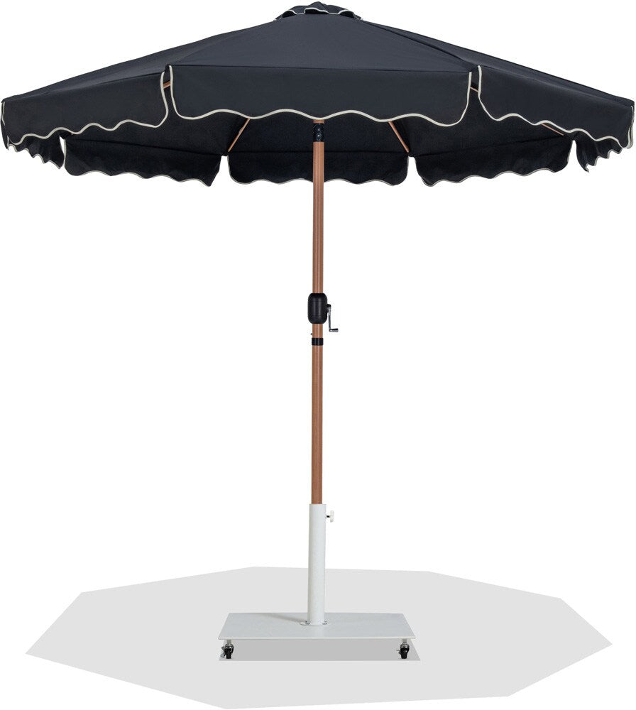 Meridian Furniture - Amalfi Black Fabric With Cream Piping / Matte White Aluminum Patio Umbrella with Base Sets - 55017Black-AW veiw 1
