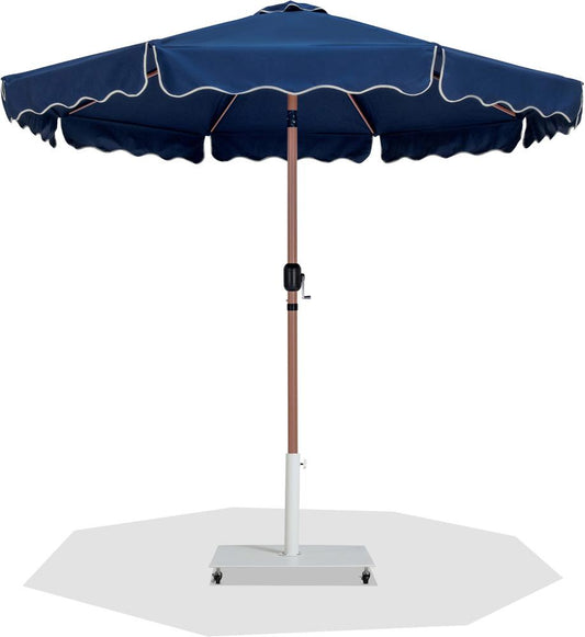 Meridian Furniture - Amalfi Navy Fabric With Cream Piping / Matte White Aluminum Patio Umbrella with Base Sets - 55017Navy-AW veiw 1