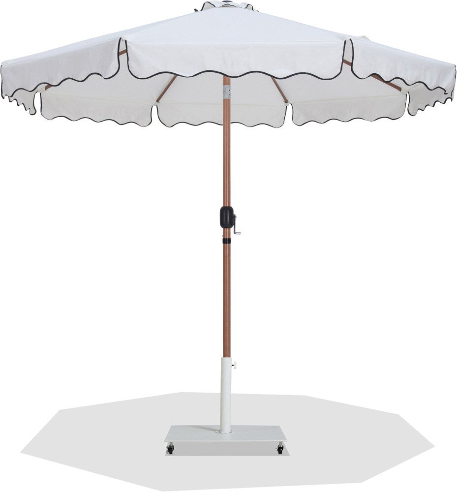 Meridian Furniture - Amalfi White Fabric With Black Piping / Matte White Aluminum Patio Umbrella with Base Sets - 55017White-AW veiw 1