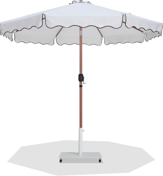 Meridian Furniture - Amalfi White Fabric With Black Piping / Matte White Aluminum Patio Umbrella with Base Sets - 55017White-AW veiw 1