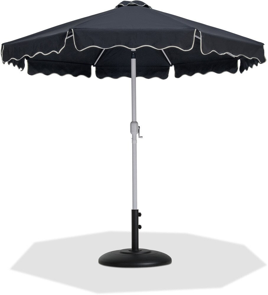 Meridian Furniture - Amalfi Black Fabric With Cream Piping / Matte Black Aluminum Patio Umbrella with Base Sets - 55018Black-BB veiw 1