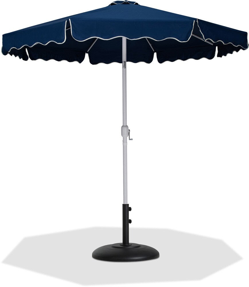 Meridian Furniture - Amalfi Navy Fabric With Cream Piping / Matte Black Aluminum Patio Umbrella with Base Sets - 55018Navy-BB veiw 1