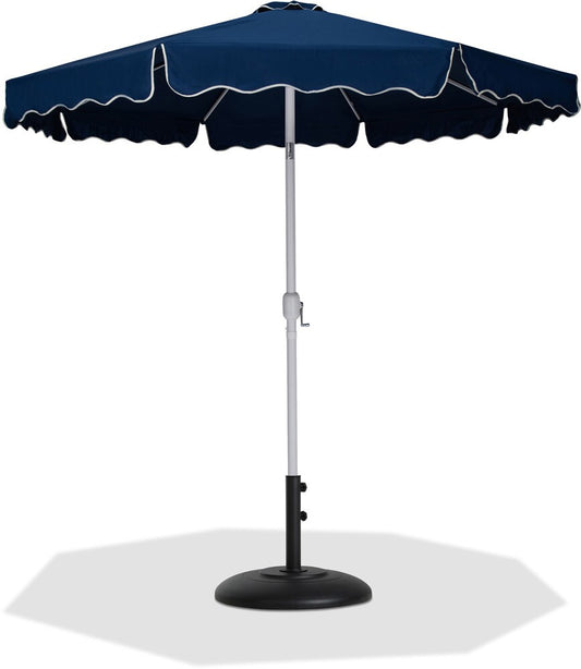 Meridian Furniture - Amalfi Navy Fabric With Cream Piping / Matte Black Aluminum Patio Umbrella with Base Sets - 55018Navy-BB veiw 1