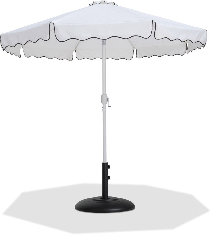 Meridian Furniture - Amalfi White Fabric With Black Piping / Matte Black Aluminum Patio Umbrella with Base Sets - 55018White-BB veiw 1
