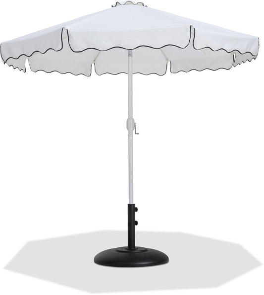 Meridian Furniture - Amalfi White Fabric With Black Piping / Matte Black Aluminum Patio Umbrella with Base Sets - 55018White-BB veiw 1