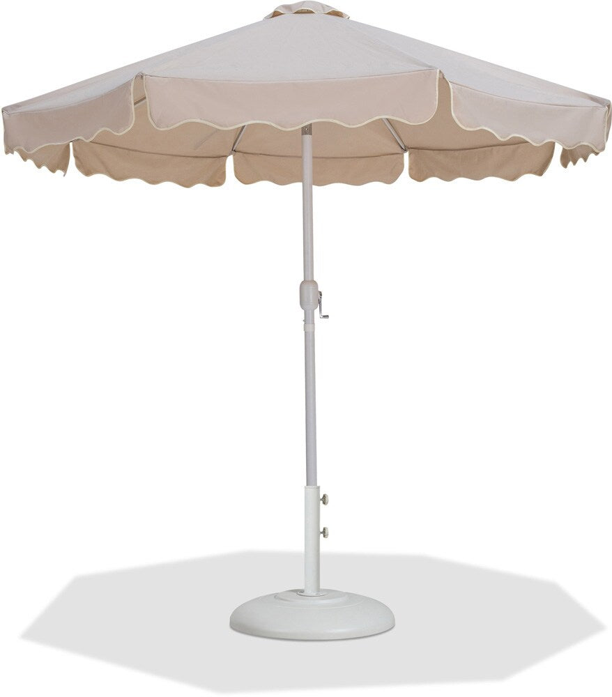 Meridian Furniture - Amalfi Beige Fabric With Cream Piping / Matte White Aluminum Patio Umbrella with Base Sets - 55018Beige-BW veiw 1