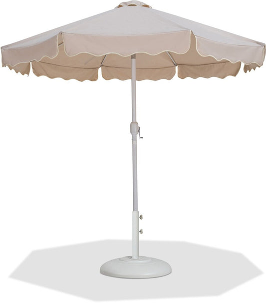 Meridian Furniture - Amalfi Beige Fabric With Cream Piping / Matte White Aluminum Patio Umbrella with Base Sets - 55018Beige-BW veiw 1