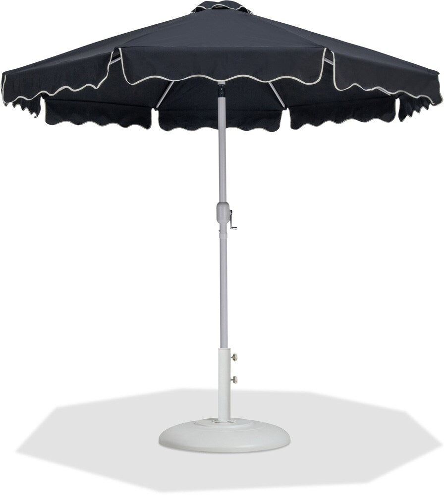 Meridian Furniture - Amalfi Black Fabric With Cream Piping / Matte White Aluminum Patio Umbrella with Base Sets - 55018Black-BW veiw 1