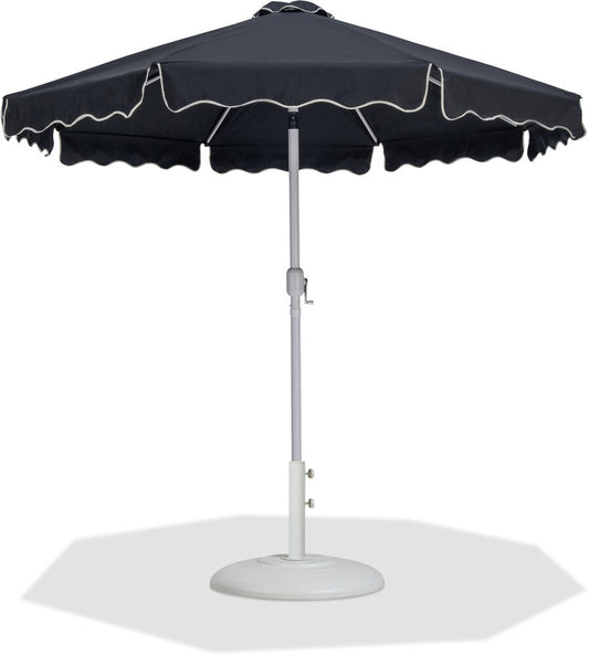 Meridian Furniture - Amalfi Black Fabric With Cream Piping / Matte White Aluminum Patio Umbrella with Base Sets - 55018Black-BW veiw 1