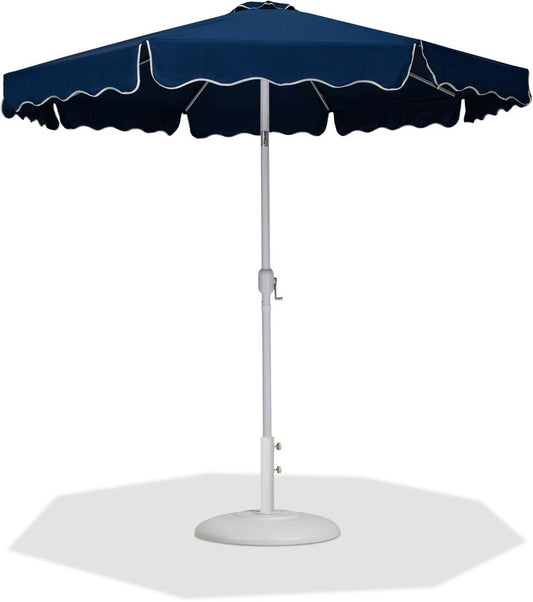 Meridian Furniture - Amalfi Navy Fabric With Cream Piping / Matte White Aluminum Patio Umbrella with Base Sets - 55018Navy-BW veiw 1