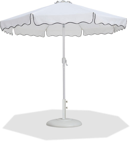 Meridian Furniture - Amalfi White Fabric With Black Piping / Matte White Aluminum Patio Umbrella with Base Sets - 55018White-BW veiw 1